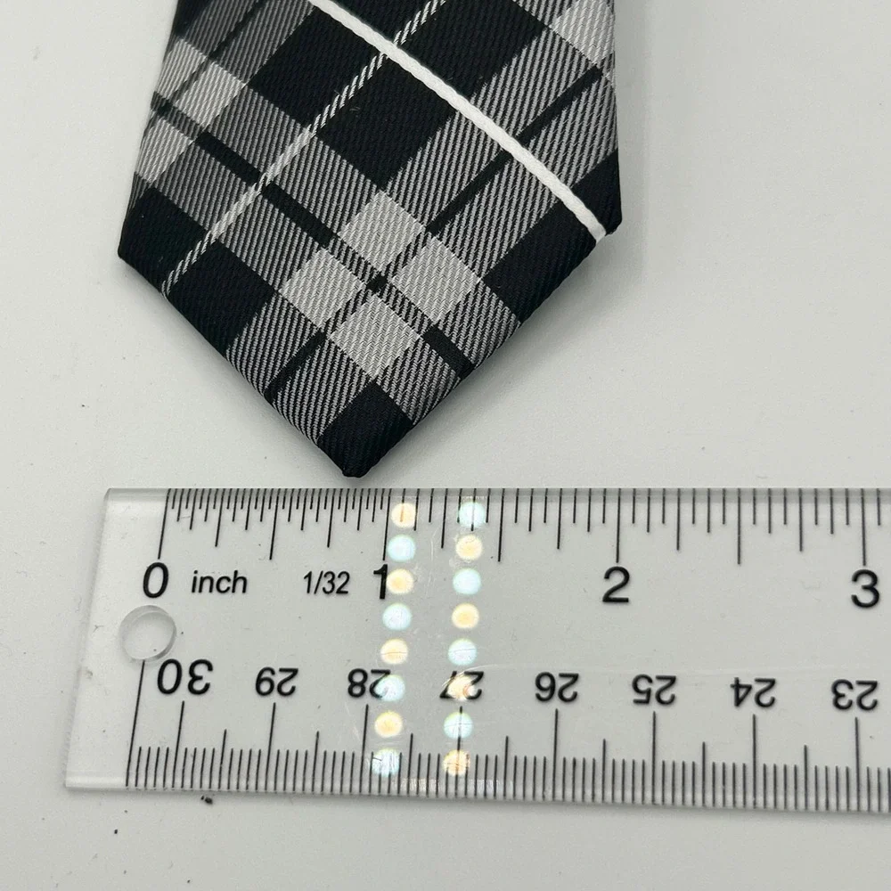 Chaps Mens Plaid Necktie Black White Grey Tartan Check Tie NWT